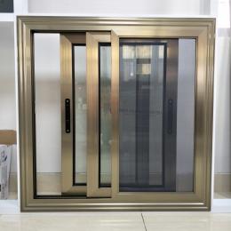 Champagne aluminum sliding window with frame trim