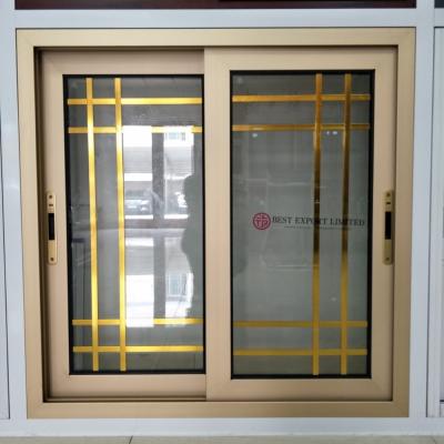 Golden color aluminum Sliding Window with grill design