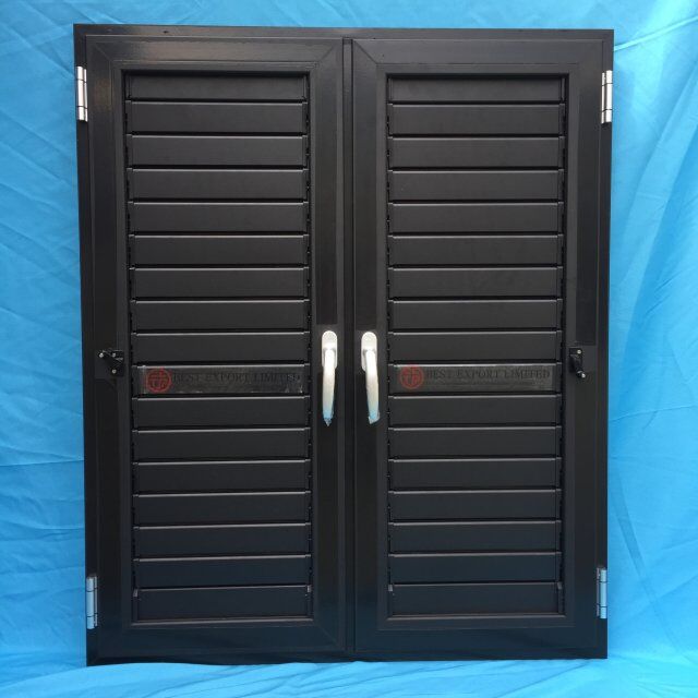 Black aluminum swing louver windows