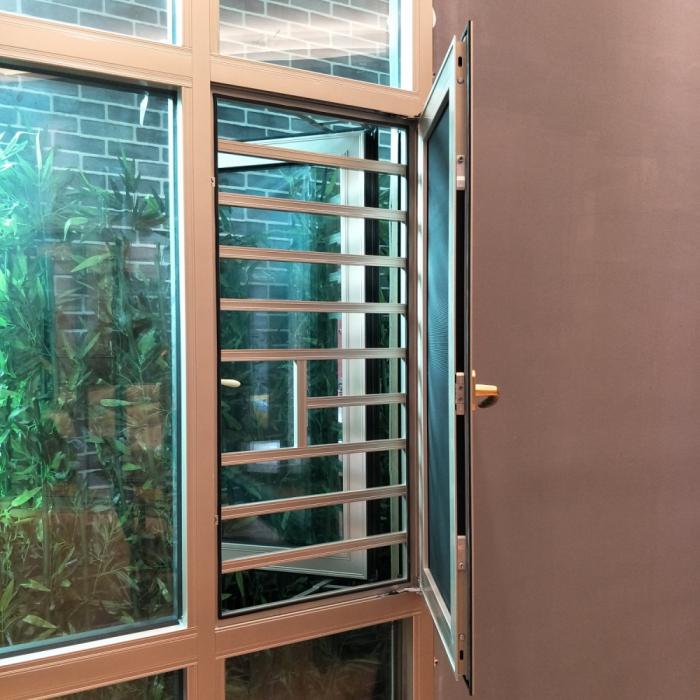 Champagne aluminum casement window with net panel