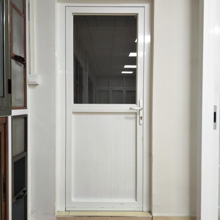 White aluminium doors half aluminium panel half glass panel