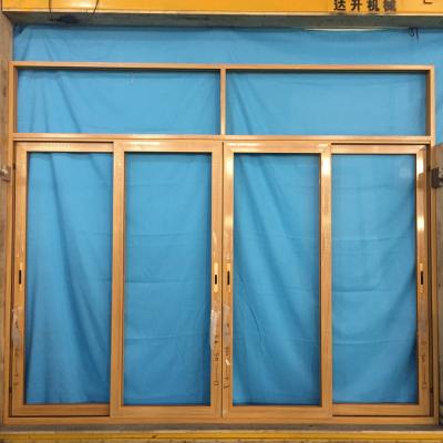 Yellow wood effect aluminum sliding door LZ-120