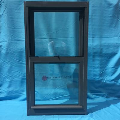 Grey aluminum single hung windows