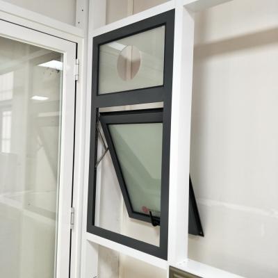Gray aluminum awing window with frosted glass