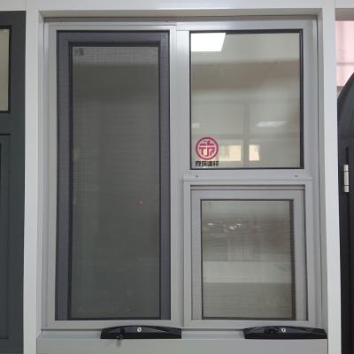 Gray aluminum awing window with chain winder
